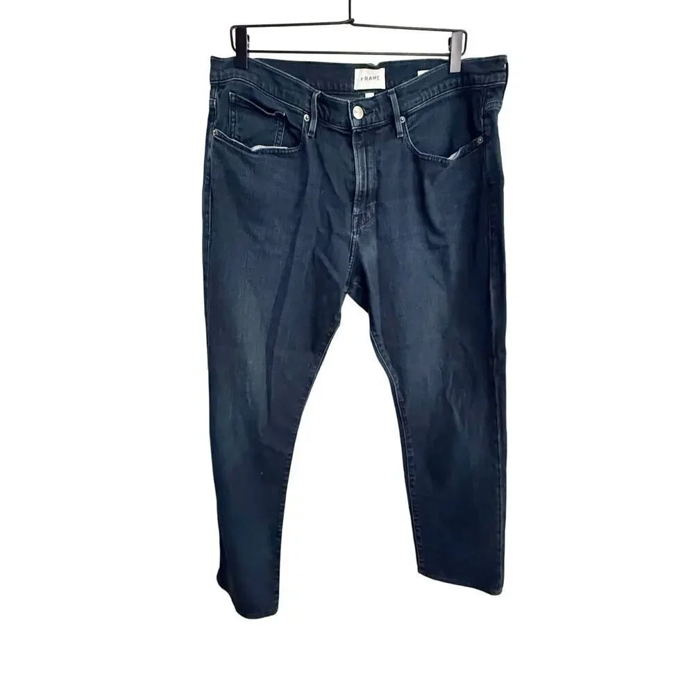 Frame Denim Men's L'Homme Slim Jeans in Placid Dark Wash Blue Size 36 x 31